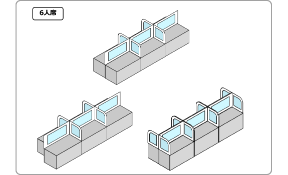 画像：パーテーション設置イメージ　6人席